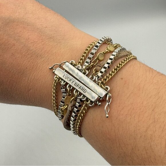 Lucky Brand Lucky Layers Boho Magnetic Cuff Bracelet in Earthtone 7in - Picture 2 of 15